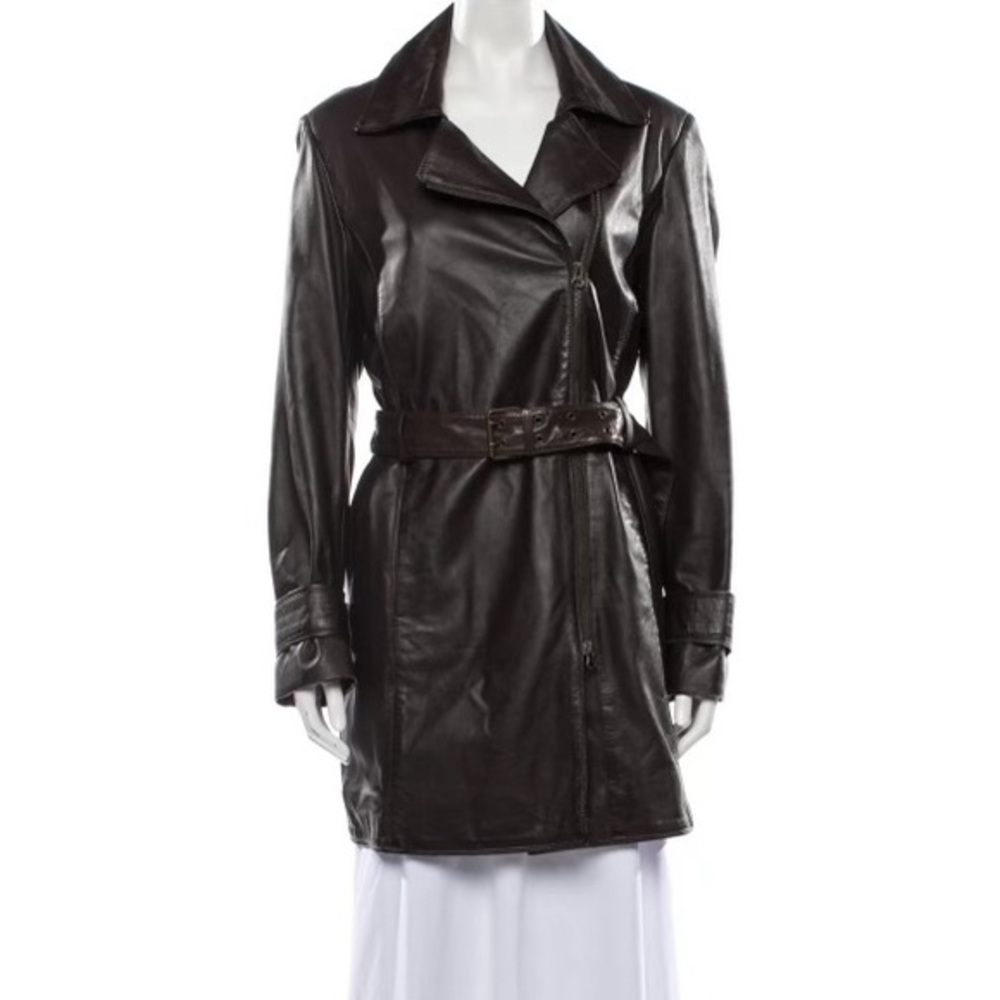 Bod & Christensen Leather Zipper Trench Moto Collared Jacket Large
